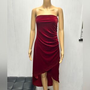 Y2K Rampage Strapless Red Velvet Wrap Dress with Glittery Embellishments Size L